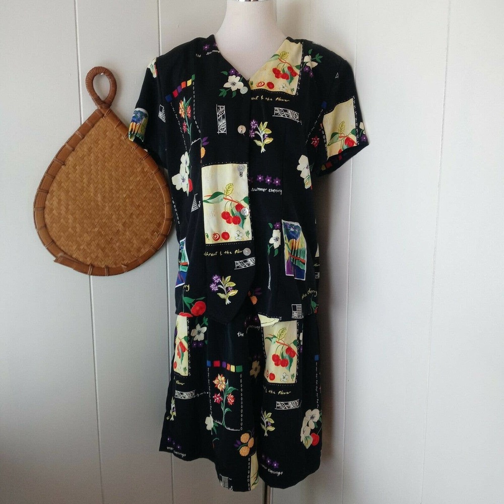 Kathy Lee 90s Y2K Shorts Set Fruit Rainbow Short Sleeve High Rise Outfit Size 14
